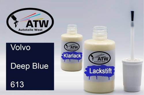 Volvo, Deep Blue, 613: 20ml Lackstift + 20ml Klarlack - Set, von ATW Autoteile West.